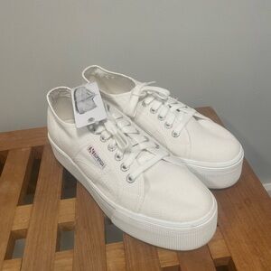 Superga 2790 cotton white platform sneakers